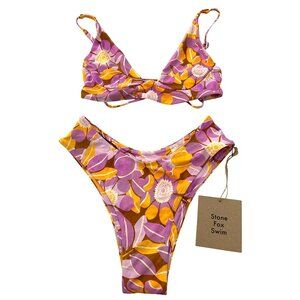 Stone Fox Bikini Set NWT Floral Purple Gold XS and Small NWT